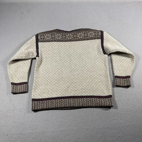 Vintage L.L.Bean Sweater Womens Large Gray Brown Wool Nordic Fair Isle Snowflake - Picture 7 of 8